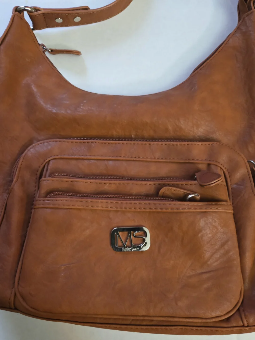 MultiSac Brown Hobo Shoulder Bag Zip Closure Multi-Pocket Non-Adjustable Strap